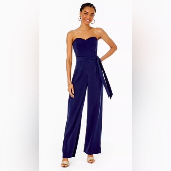 Lilly Pulitzer Pants - NWT Lilly Pulitzer Size 12 Strapless Jumpsuit Wide Leg Kylo Navy Crepe Corset